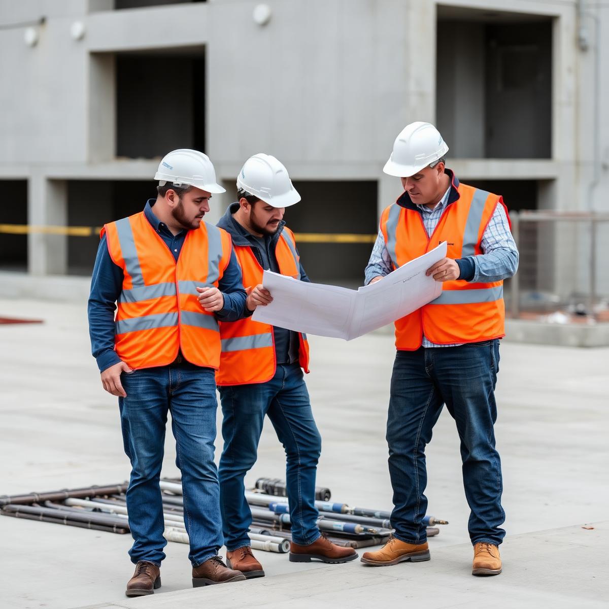 Civil Constructions team reviewing plans on site